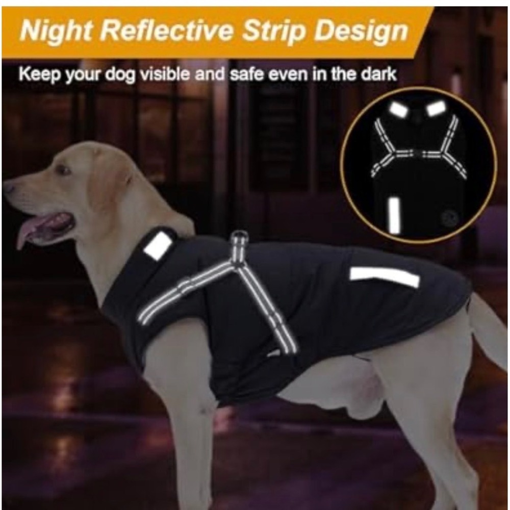 JoyDaog 4XL Winter Dog Jacket Waterproof Reflective Fleece Lined Harness Black - Picture 3 of 9
